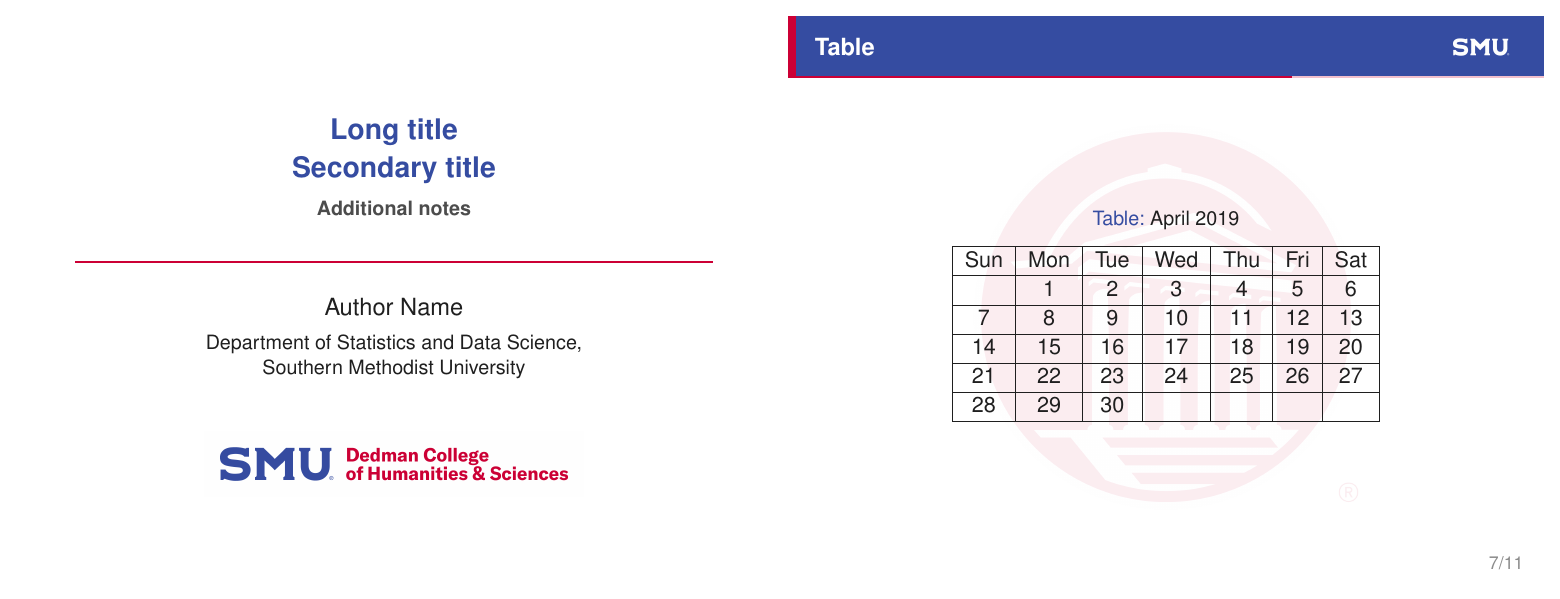 SMU Statistics & Data Science — Beamer Template